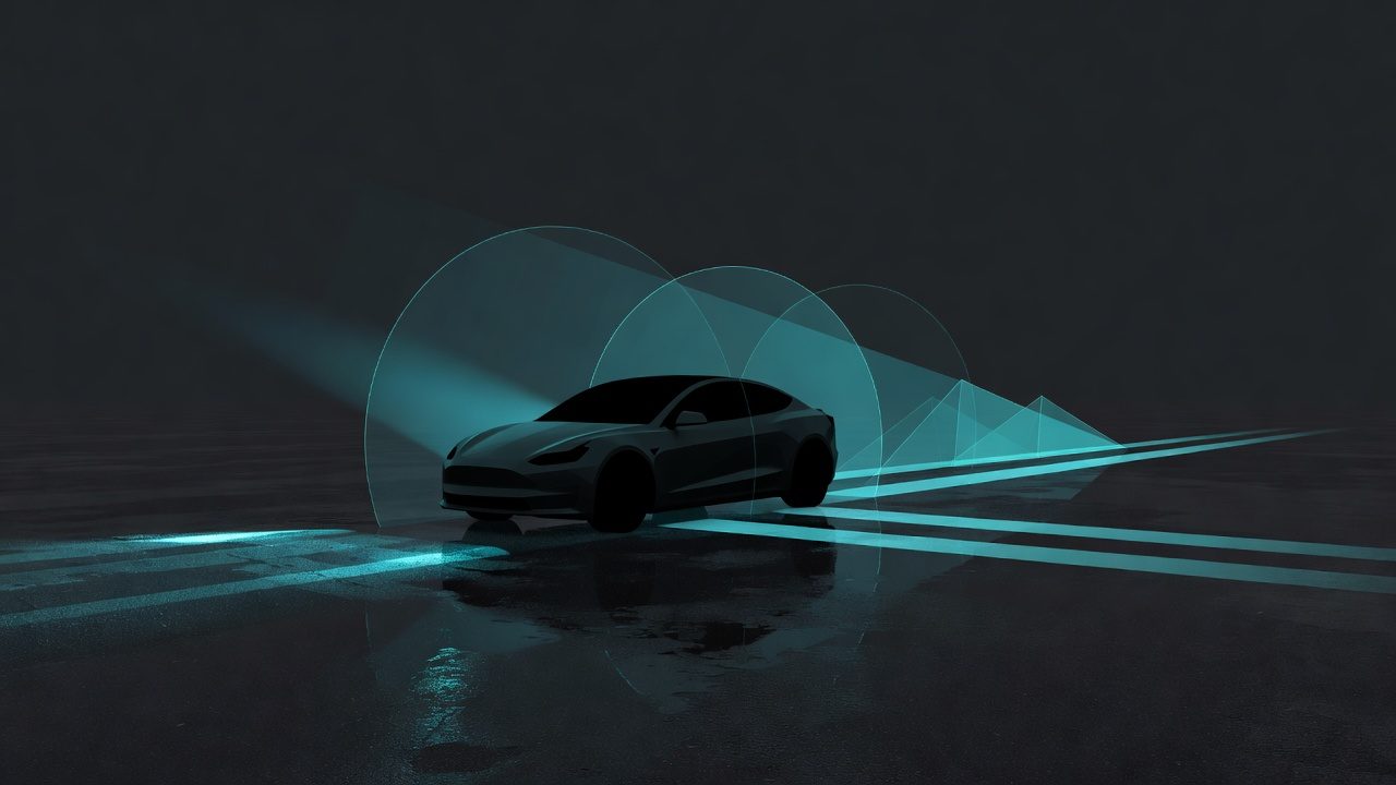 Abstract night-drive sensor arcs and braking bands, AI-generated, 4 September 2026